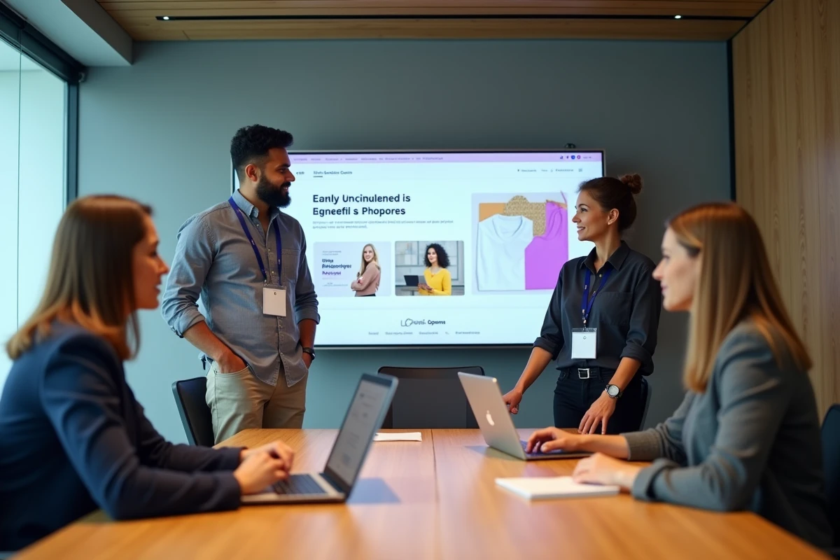 Groupe de collaborateurs L'Oréal découvrant ensemble la plateforme de vente exclusive réservée au personnel
