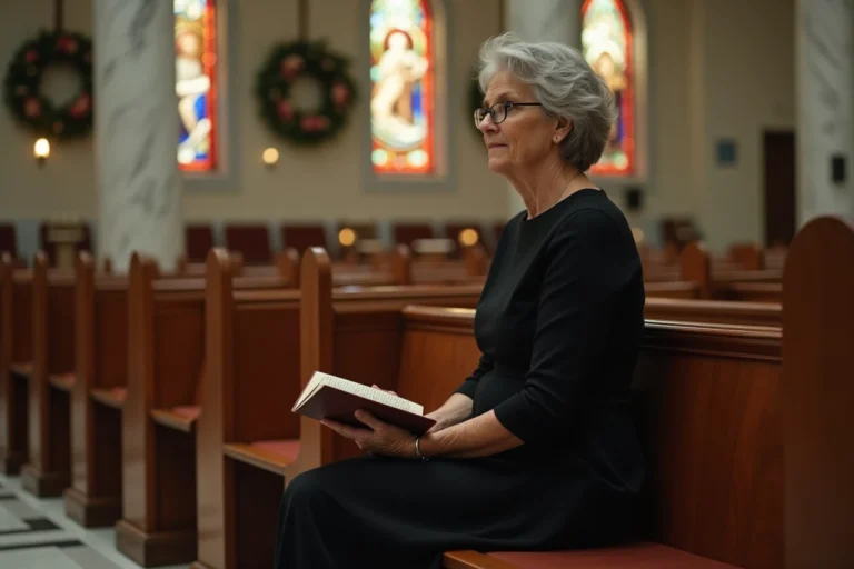 Femme méditant dans une église avec livre de poésie