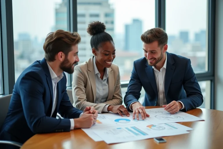 Groupe de professionnels de l'immobilier en réunion