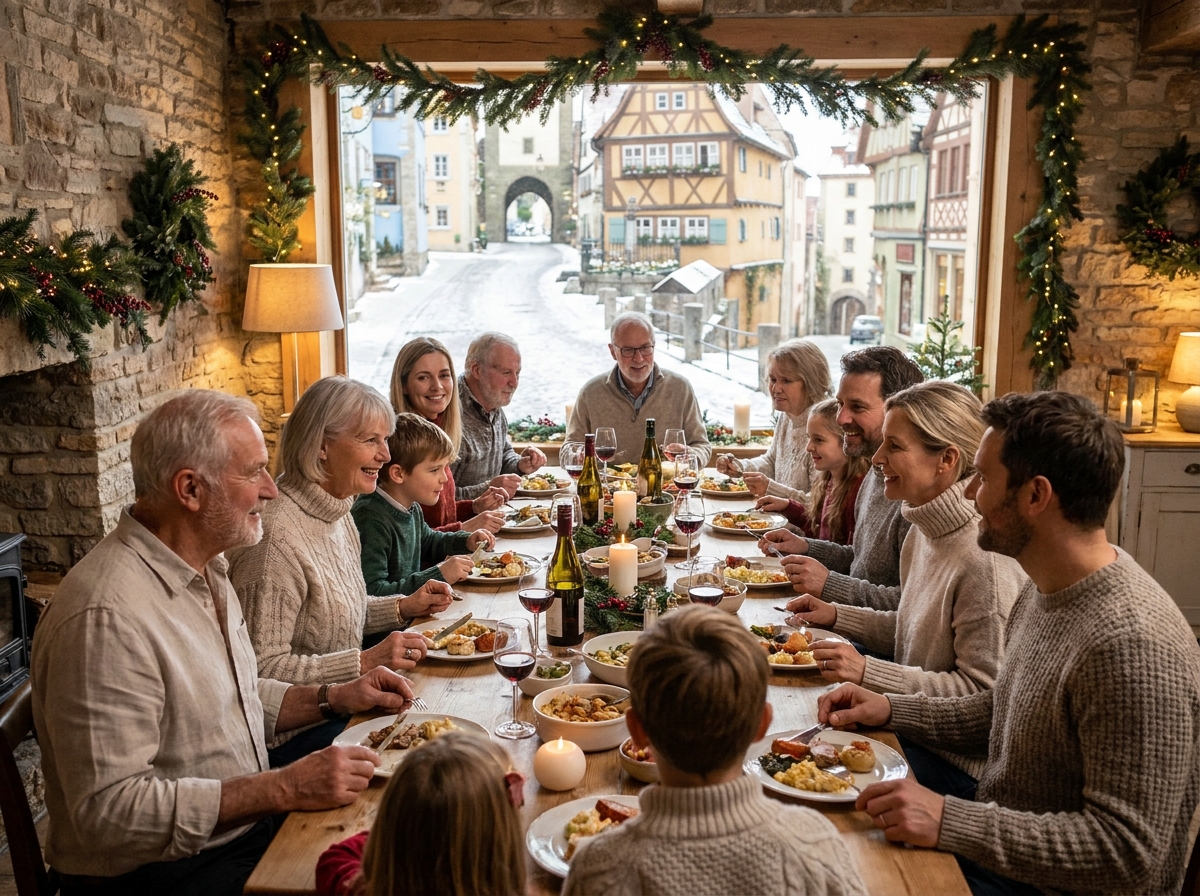 Famille réunie autour d un repas de Noël chaleureux